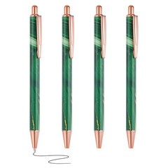 4 Pcs Metal Ballpoint Pens, Marble Retractable Black Ink Pen, Green Casing