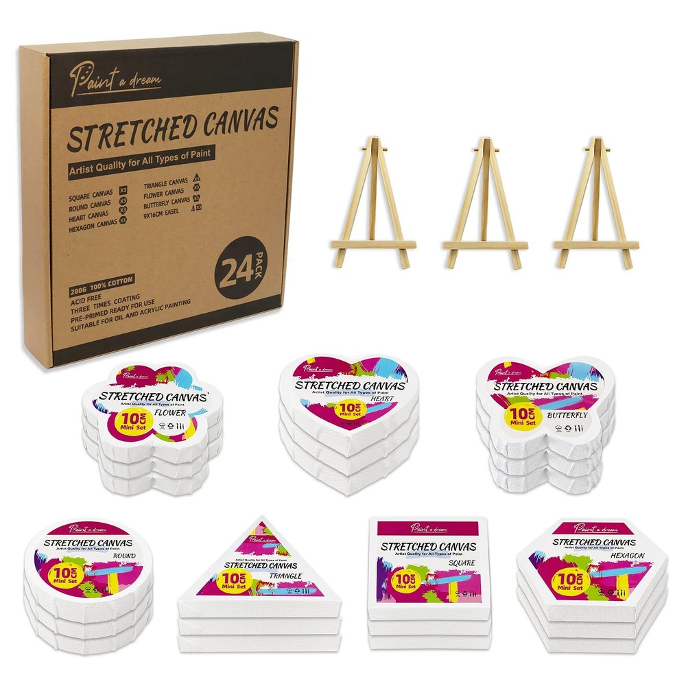 24-Pack 10cm (4″) Mini Canvas for , 100% Cotton Acid-Stretched Canvases with …