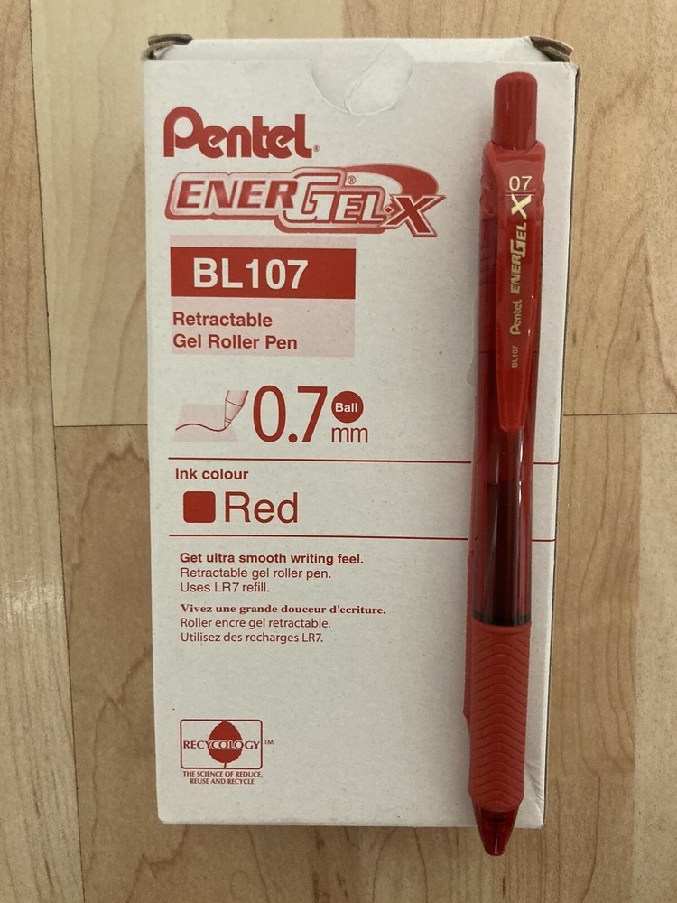 (12-COUNT) Pentel EnerGel-X Retractable Roller Gel Pen .7mm Red Barrel BL107B