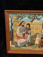 1950s Paint by Numbers ” JESUS with the Little Children” framed
