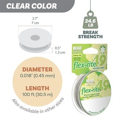 Beading Wire 49 Strand Nylon Coated .018 Dia 100 ft Clear The Beadsmith 0.018