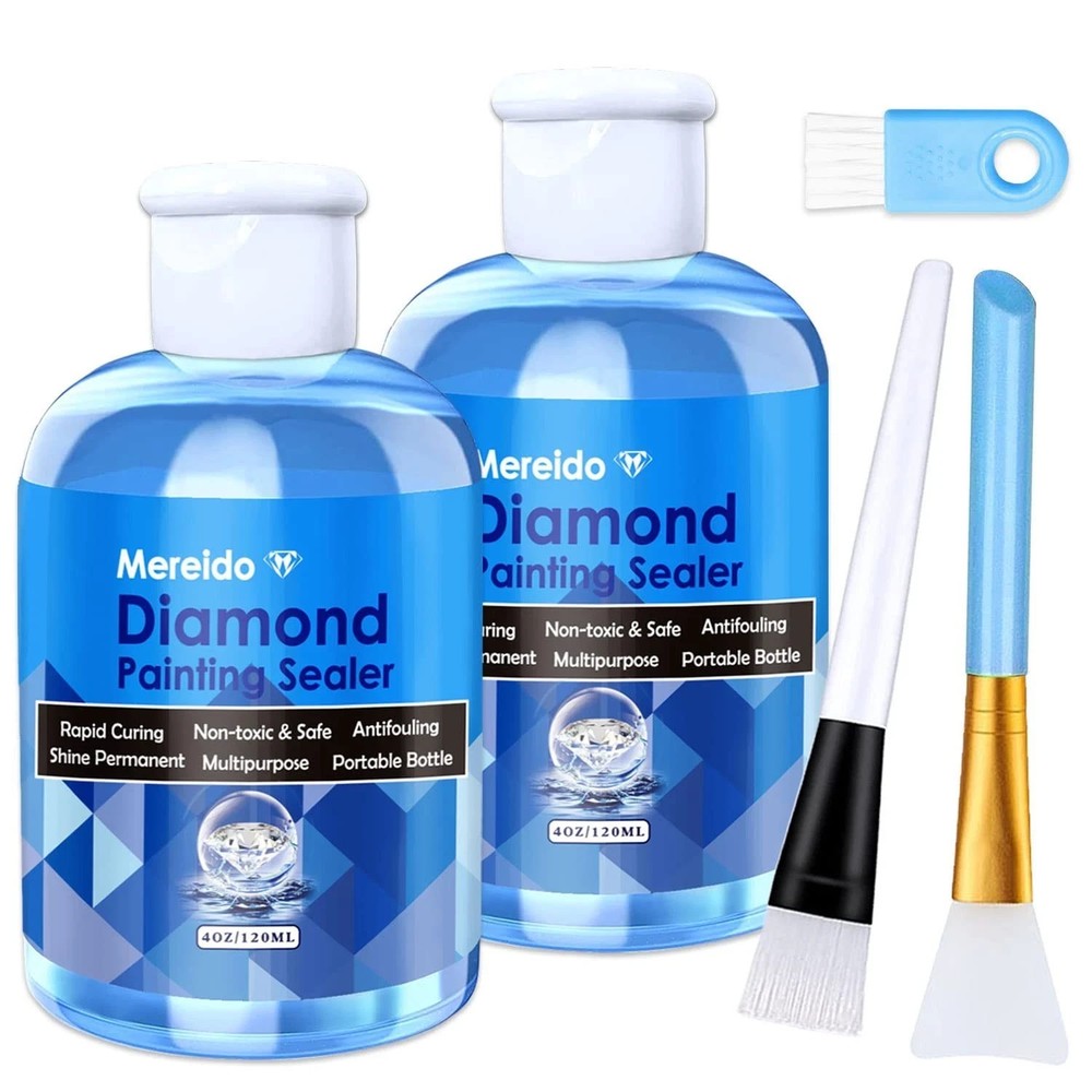 Diamond Art Glue Painting Sealer with 3 Brushes, 2 Packs 8oz 5D Diamond Art Perm