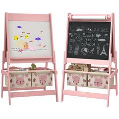 Art Easel for Kids with Paper Roll, Blackboard, Whiteboard, Pink