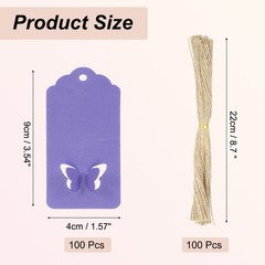 100Pcs Kraft Paper Tags String 3.5 x 1.6 Inch Wave Shape Purple