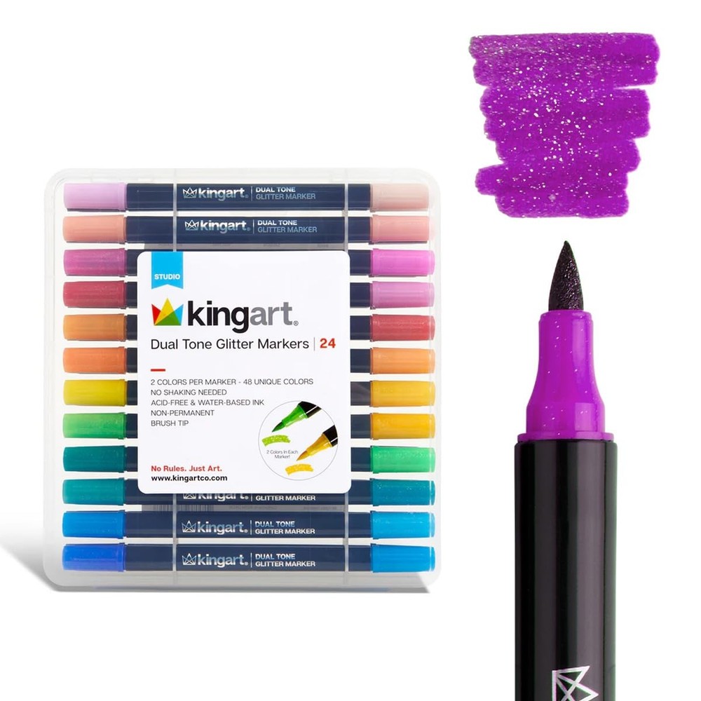 24-Piece Dual Tone Glitter Marker Set – 48 Shimmering Colors (2 per Pen) – Fl…
