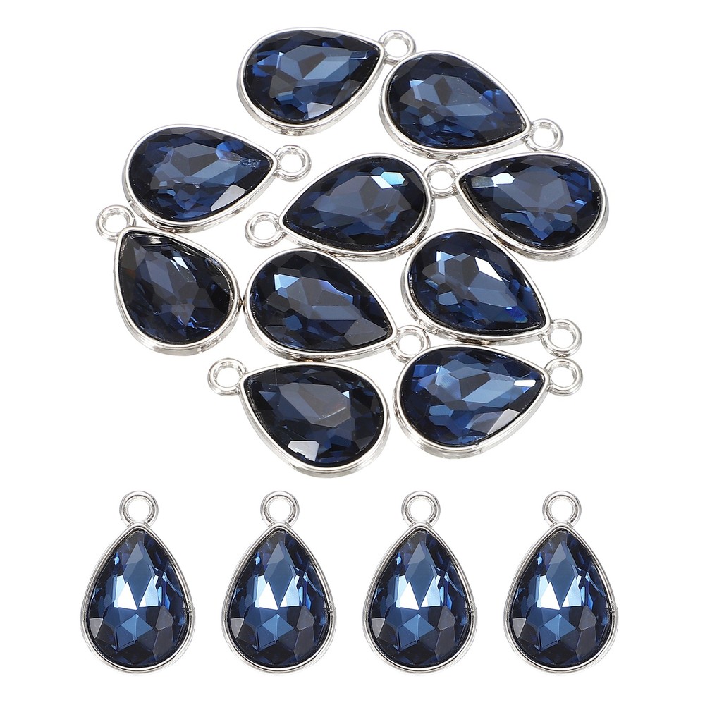 10 Pcs 10x14mm Alloy Glass Crystal Teardrop Charm for DIY Craft, Dark Blue