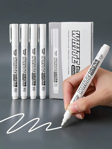 5pcs White Waterproof Permanent Marker Pens – Simple & Easy to Use for Drawing