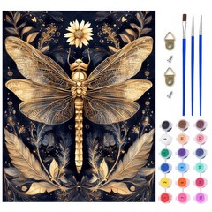 Dragonfly Paint by Numbers Kit for Adults, Vintage Leaves Acrylic Paint by Nu…