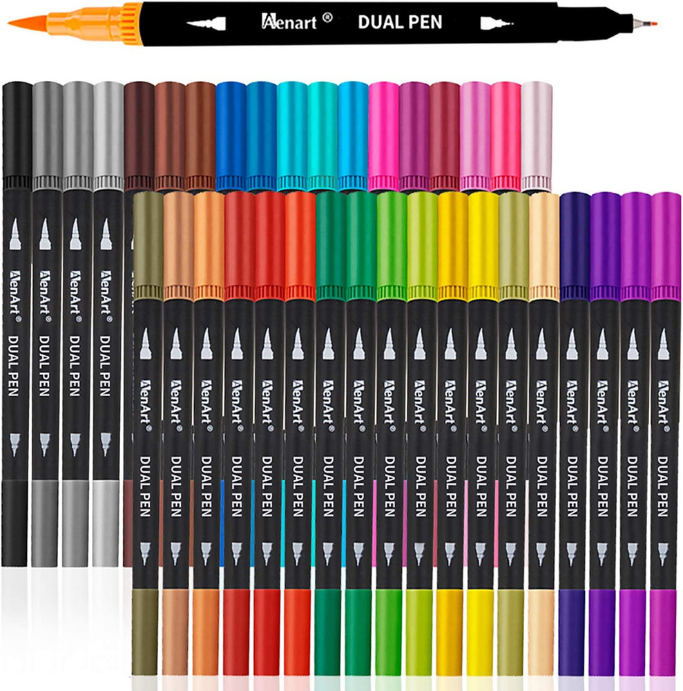 36 Dual Brush Markers for Adult Coloring Books – Fine & Brush Double Pens for Jo