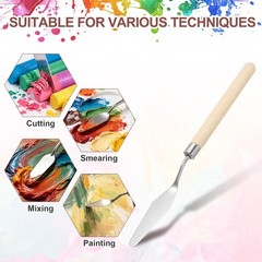 7.68″ 8Pcs Stainless Steel Palette Knife Birch Handle Point#4 Natural Wood Color