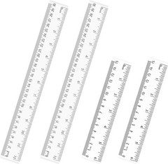 4 Pack Clear Plastic Straight Rulers, Ruler Bulk, 6 inch+12 inch,