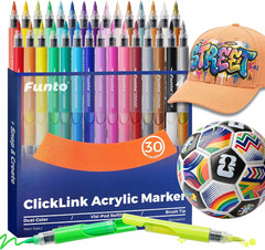 Funto ClickLink Refillable Acrylic Paint Markers, Brush Tip Paint Pens, Quick-Dr