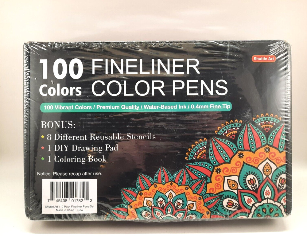 Fineliner Colored Pens, 100 Colors 0.4mm Fine Point Pens with Stencils & Adul…