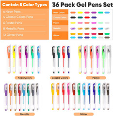Glitter Gel Pens, 36 Color Neon Glitter Pens Fine Tip Art Markers Set