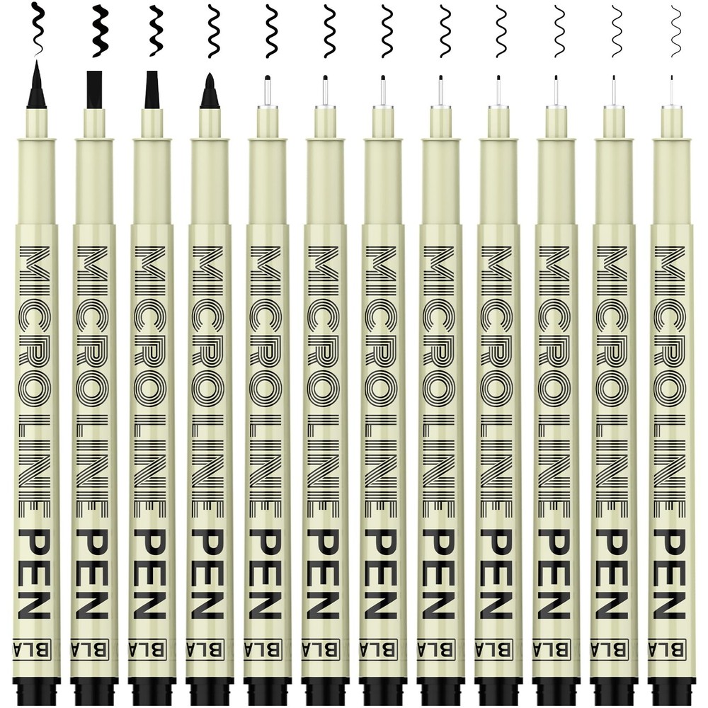 KERIFI Micro-Pen Fineliner Ink 1 Count (Pack of 12), 12 Black (Assorted Nib)