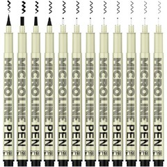 KERIFI Micro-Pen Fineliner Ink 1 Count (Pack of 12), 12 Black (Assorted Nib)