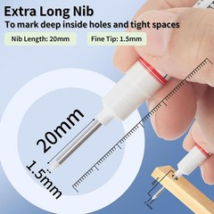 20mm Long Nib Deep Hole Marker Pen,Fine Tip Permanent for Wood,Metal Drill Reach