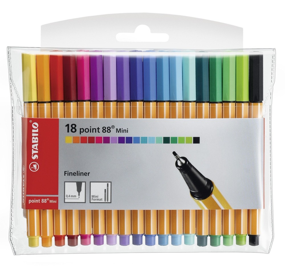 STABILO Fineliner point 88 MINI – Wallet of 18 – Assorted colors Multicolor