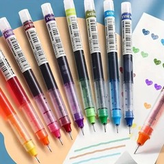 10PCS High Quality Type Gel Pens Black Blue Red Ink Straight Liquid Pen Kawaii