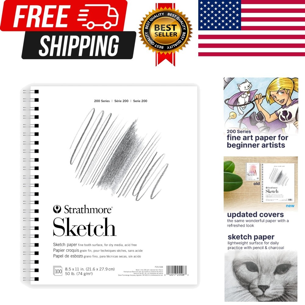 200 Series Sketch Pad, 8.5×11 inch, 100 Sheets, Side Wire – Artist Sketchbook…