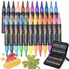 48 Colors Glitter Brush Markers,24 Pack Dual Tip Brush Glitter Marker for Doo…