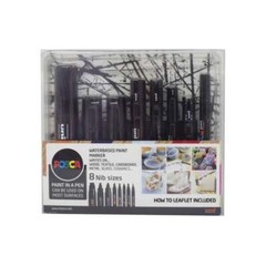 Uni Posca 8 Nib Size Pack – Black or White Paint Marker Bundle – Mutli Size Set