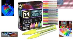 14 Pack UV Activated Neon Acrylic Paint Pens – Extra Fine & Medium Tips