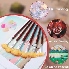 Fan Brushes 6 Sizes Soft Nylon Hair Long Wood Handle – Perfect for Acrylic