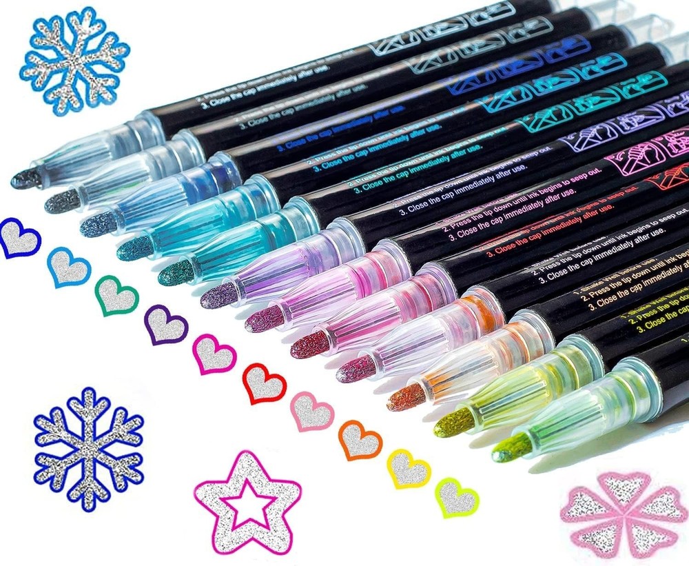 Self Outline Glitter Markers Metallic Art Pens Kids Teens Crafts 12 24 36 Colors
