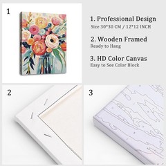 Framed Paint by Numbers for Adults Beginner, Colorful Flowers Acrylic Easy Paint