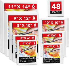 48 Pack Canvas Boards for Painting, 6Pcs of 4X4, 4X6, 5X6, 6X6, 8X10, 10X10, 9X1