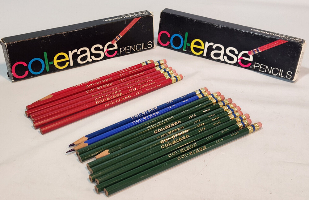 Faber-Castell Col-Erase Pencils 7 Carmine Red, 9 Green, 2 Blue – Some Sharpened