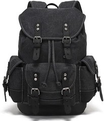 HuaChen Vintage Leather Backpack: Spacious Durable Canvas Rucksack for Men & …