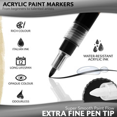 Stylo 4 Count Acrylic Metallic Pens – Black, Gold, Silver and White Paint Pens –
