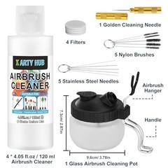Airbrush Cleaning Kit – 4 x 4.05 fl oz Cleaner, Glass Pot, for Acrylic & Water-B