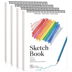 4 Pack Sketch Book, 9 x 12 Inch Sketchbook, 68lb/100gsm Spiral Bound Sketch P…