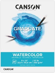 Acid-Free Graduate Watercolor Pad, 20 Durable 9×12 Sheets for Artists & Students
