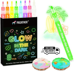 8 Colors Glow in the Dark Markers – 2mm Round Tip Neon Fluorescent Paint Pens