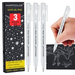 3 Pack White Gel Pens 05/08/10mm Assorted Tip Opaque Archival Ink for Art