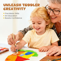 Jumbo Paint Brushes for Kids, Easy Grip Round and Sponge Toddler Paint Brushes