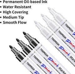 TOOMGGA White and Black Permanent Markers Paint Pens – 6 Pack Oil Based Paint Ma