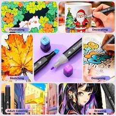 Soucolor Alcohol Markers 120 Colors with Case & Holders, Dual Tips Chisel & Fine
