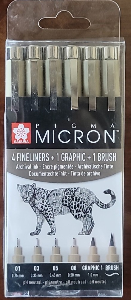 Pigma Micron Fineliners, Graphic, & Brush Set (6 in Set)