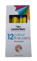 36 Consortium Fine Tip Felt Pens 12 Colours Colouring Pens Washable Ink Comfort