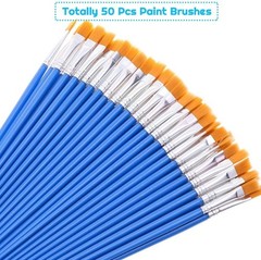High-Quality 50 Pcs Flat Paint Brushes – Ideal for Acrylic & Watercolor Painting