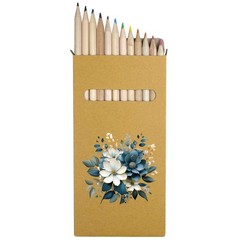 12 x ‘Blue And White Flowers ‘ Long Colour Pencils (PE00077585)