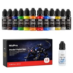 Nicpro 12 Colors Model Paint Set, Enamel-Like Gloss Finish, 20ml Ready to Use Mo