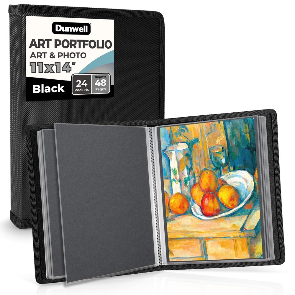 Dunwell 11×14 Art Portfolio Binder with Mounting Paper Black, Large Portfolio…