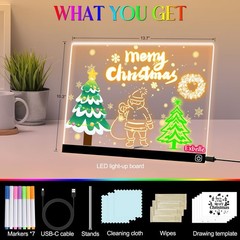 16″ LED Drawing Board – 7 Colors Light Acrylic Dry Erase with Stand, 2 Modes, Id