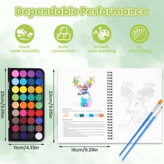 Watercolor Workbook Set with 36-Color Palette & Brushes